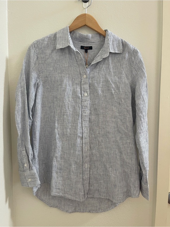 Quince Tops - Quince NEW 100% European Linen Long Blue Sleeve Pinstripe Shirt Small Size Small